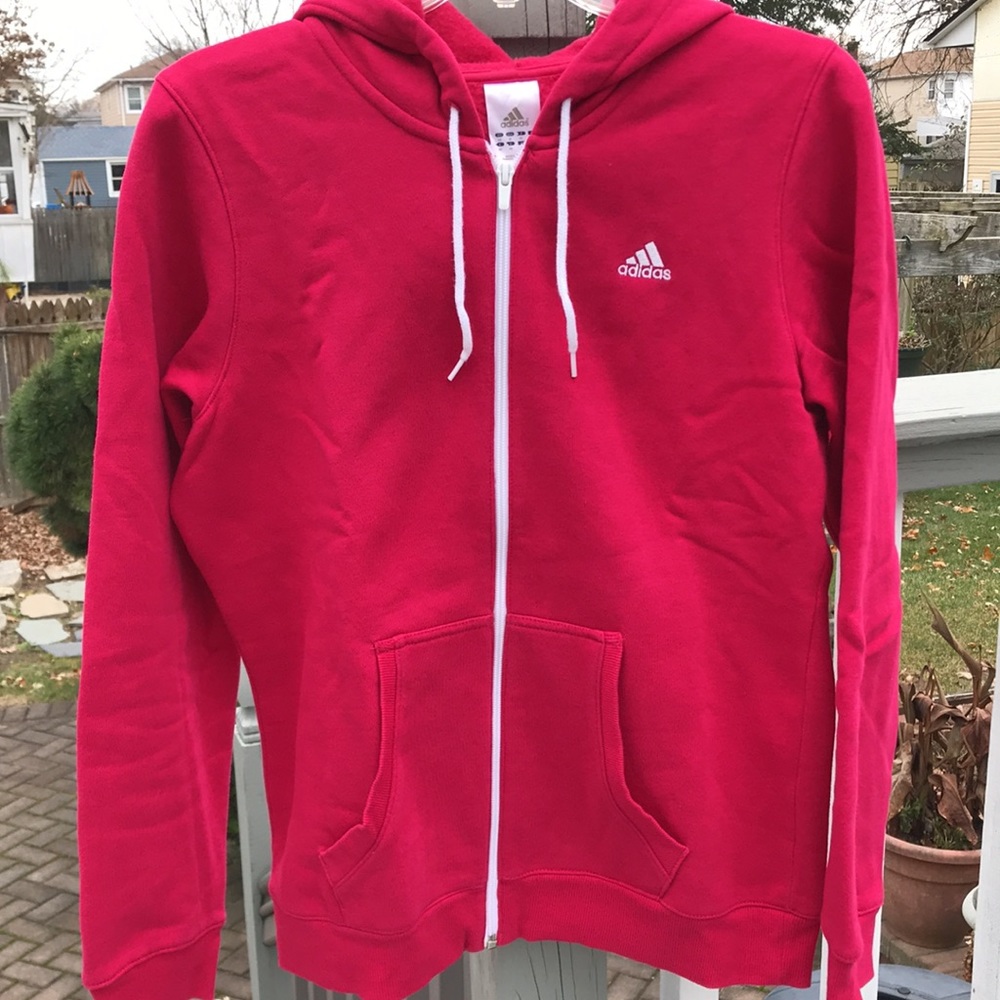 Red Adidas Full Zip Hoodie Sweatshirt Size USA M Fleece